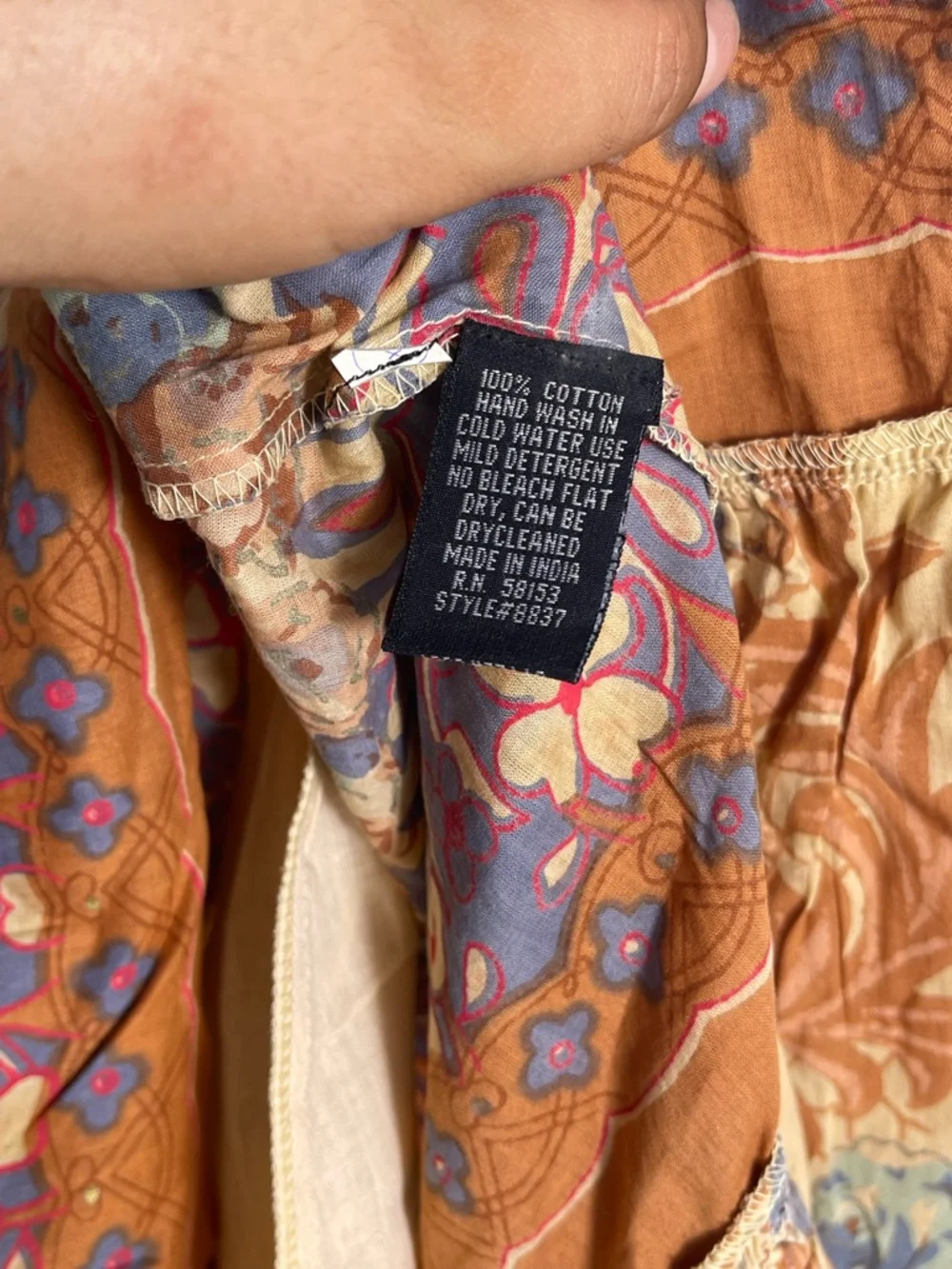 Chaudry KC Women’s Boho Tiered Midi Dress in Beige and Rust Floral Size L NWT
